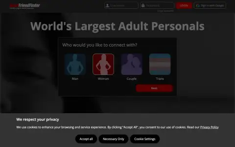 AdultFriendFinder homepage screenshot