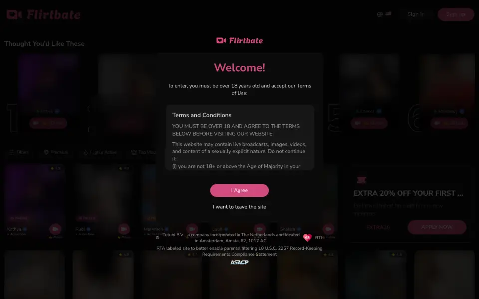 Flirtbate homepage screenshot