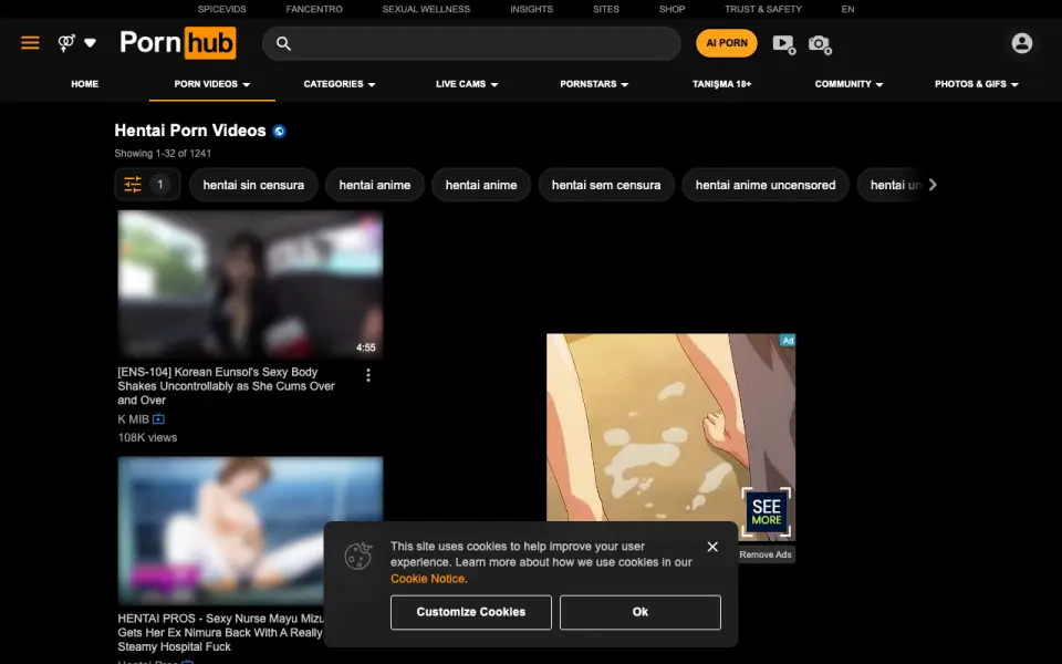 Pornhub Hentai homepage screenshot