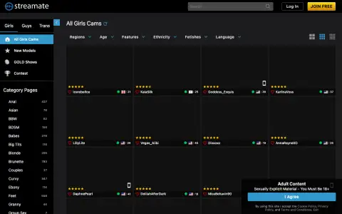 Streamate homepage screenshot