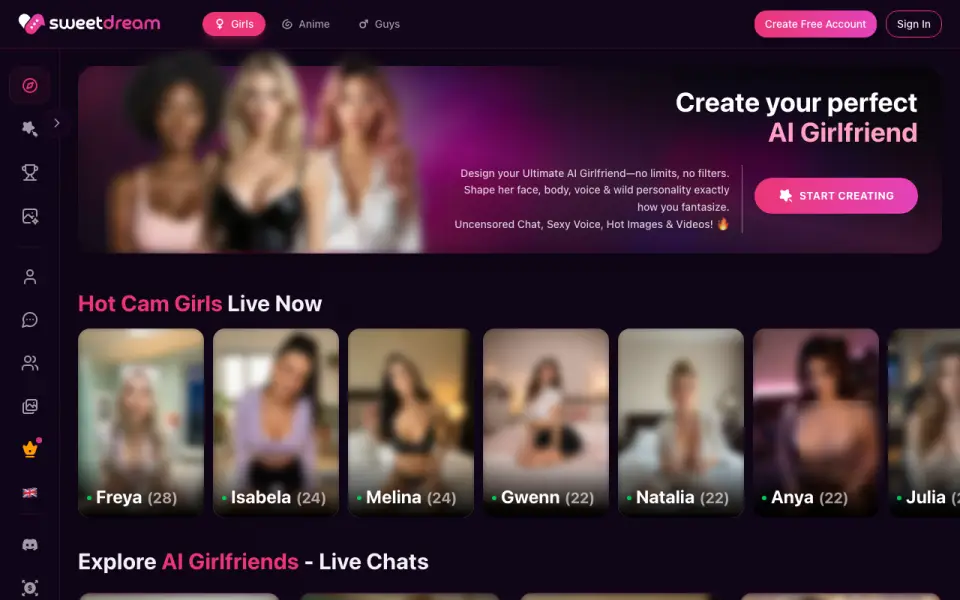 SweetDream AI homepage screenshot