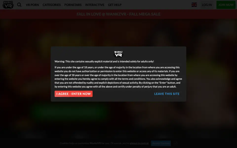 WankzVR homepage screenshot